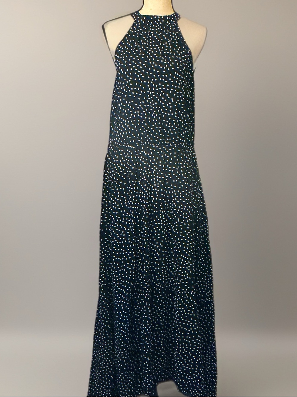 Towne Polka Dot Halter Maxi Dress - Black & White Size M